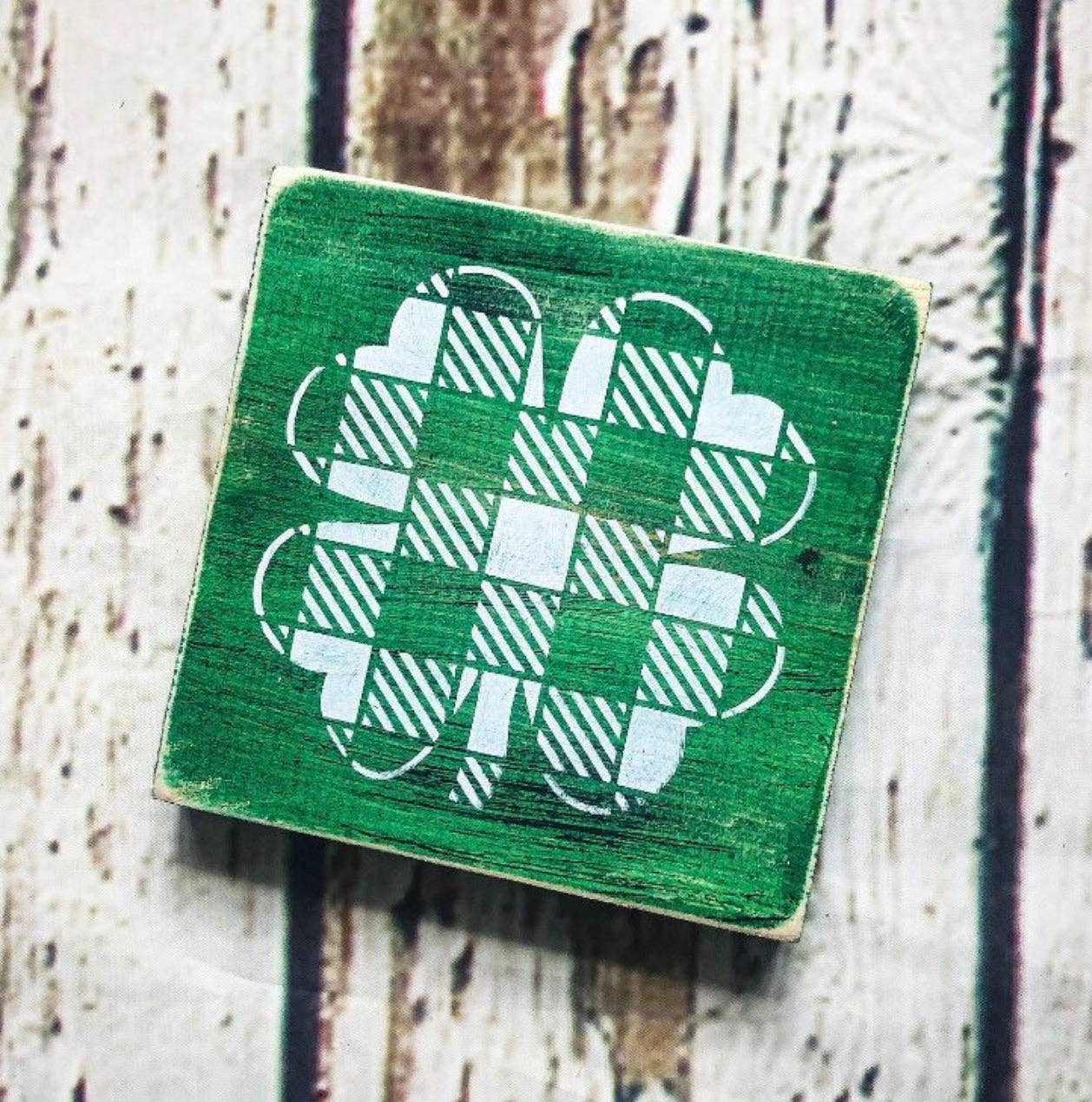 Green Shamrock Wood Sign