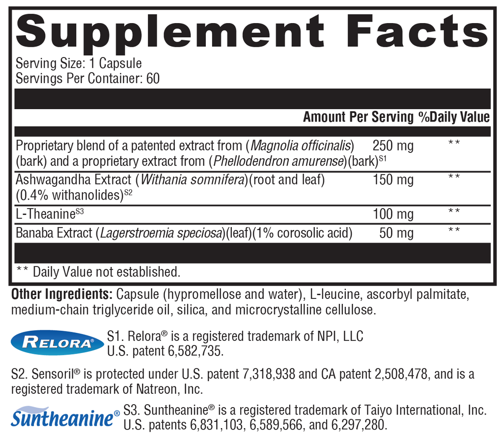 Cortisolv® 60 Capsules Supplement Facts